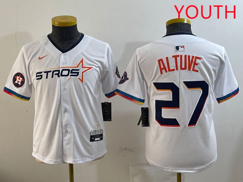 Youth Houston Astros #27 Altuve White Fourth generation Joint Name 2025 Nike MLB Jersey style 8->youth mlb jersey->Youth Jersey